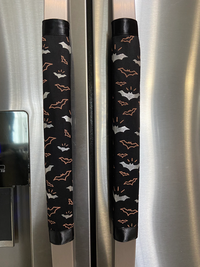 Refrigerator Door Handle Covers Set Of Two Halloween Silver Bats Theme 13" L X 5