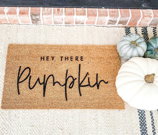 Hey There Pumpkin Doormat, Halloween Thanksgiving Fall Autumn Home Decor, Outdoor Welcome Mat, Entryway Flocked Coir Door Rug