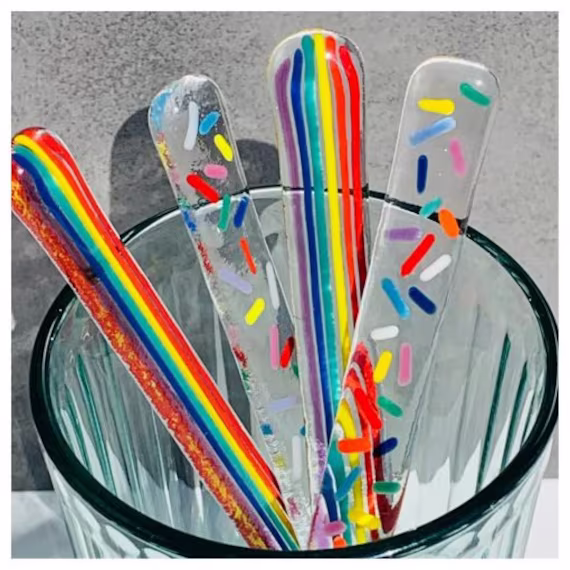 Rainbow Drink Mixers, Rainbow Gifts, Fused Glass Art, Rainbow, Gift For Nhs, Gift Her, Mum, Reflections
