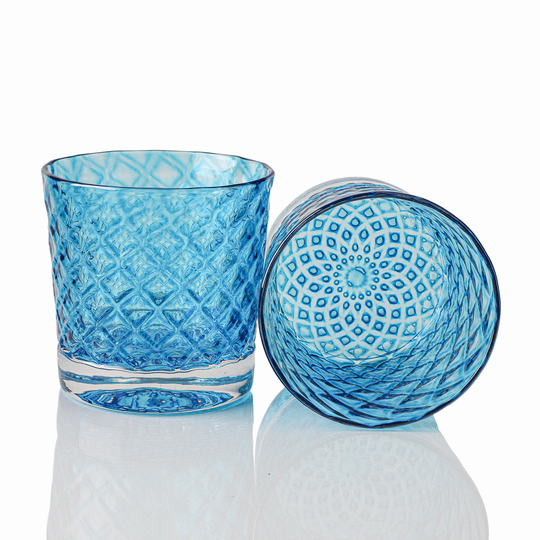 Aqua Mindala Glass Set Of 6 - Hand Blown Scotch Glasses, Made Whiskey Tasting Glasses