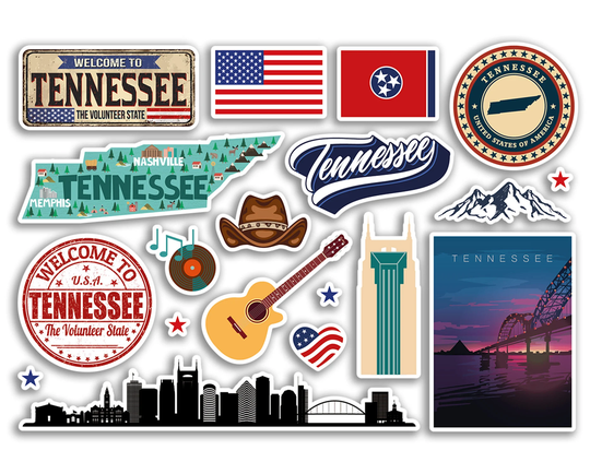 A5 Sticker Sheet Tennessee Landmarks Vinyl Stickers - America States City Airport Stamps Skyline Flag Map Travel Holiday Scrapbook #79172