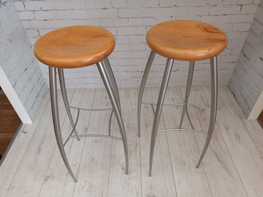 Vintage Pair Kitchen Stools Zeus Designer Bar Italian Rod Arad Mid Century