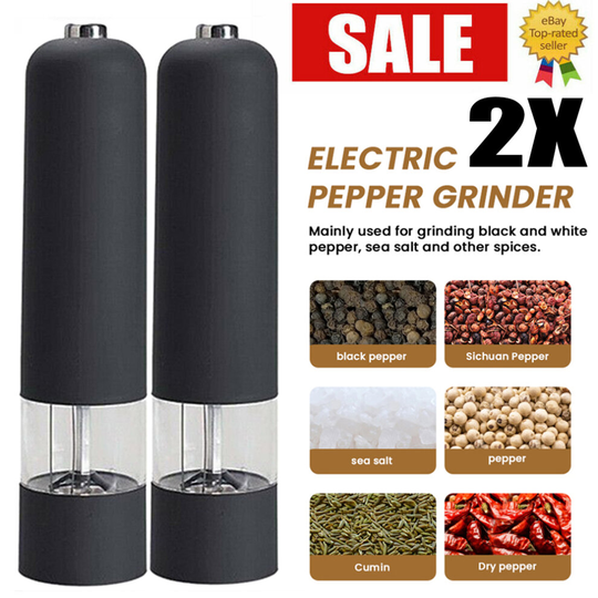 2X Electric Salt Pepper Grinder Mill Shakers Adjustable Coarse Battery