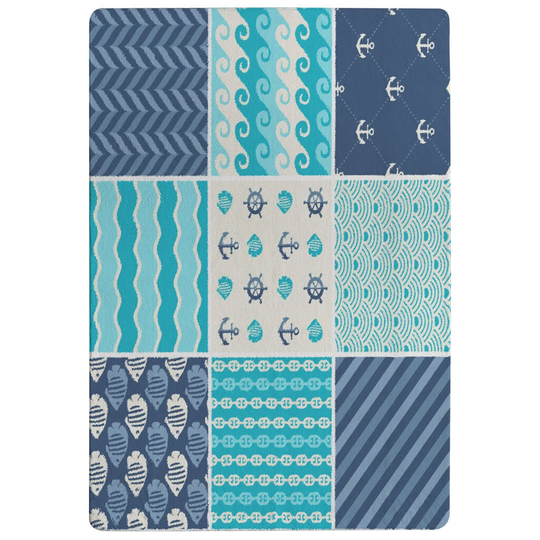 Healy Nautical Tiles Designer Shaggy Blue Rug