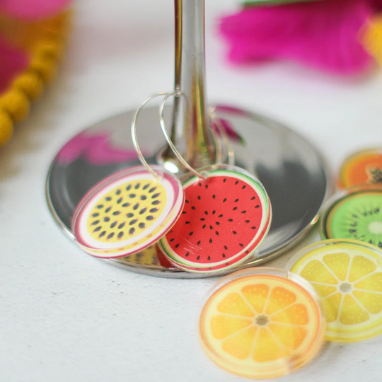 Jossalyn Tropical Fruits Wine Glass Charms, Set Of Six