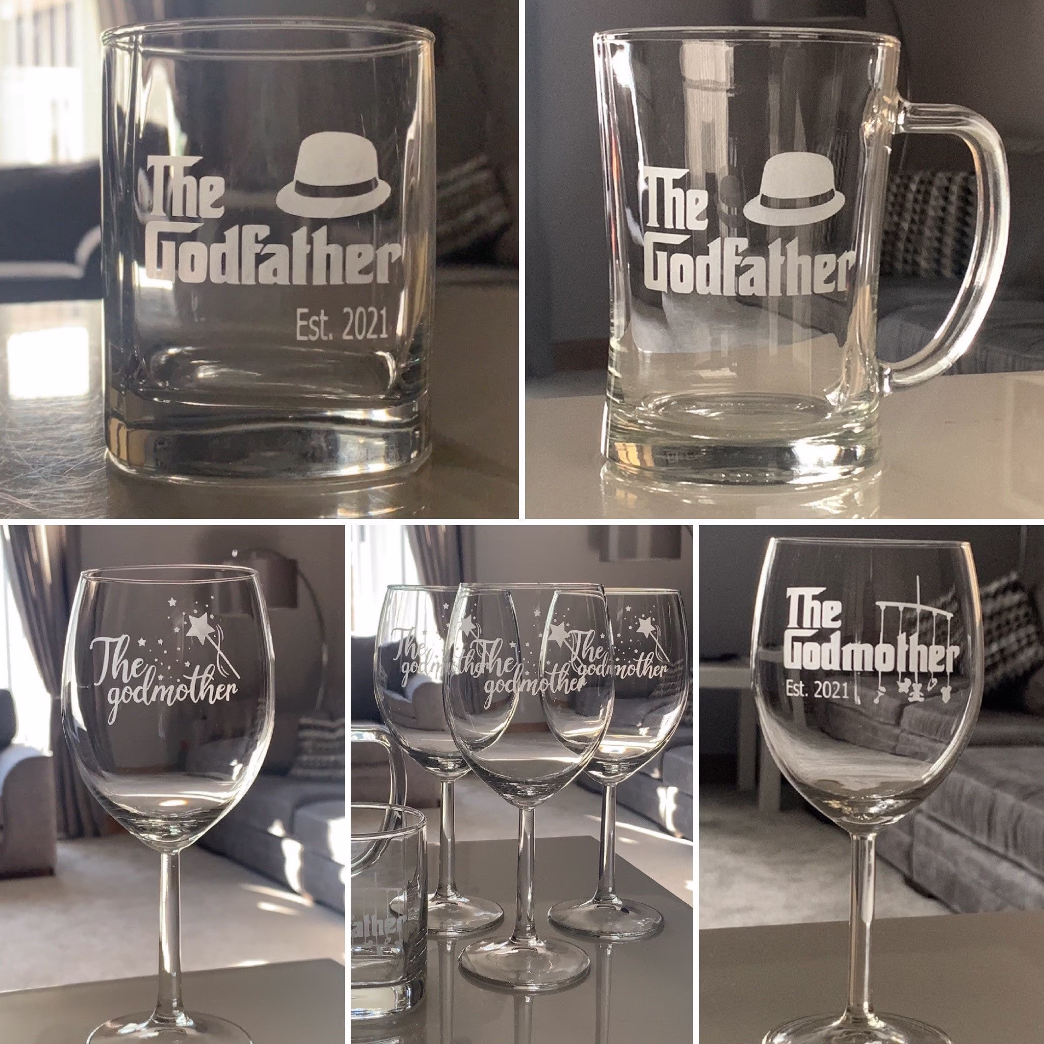 The God Father |God Mother Engraved Glass Christening Day Gifts