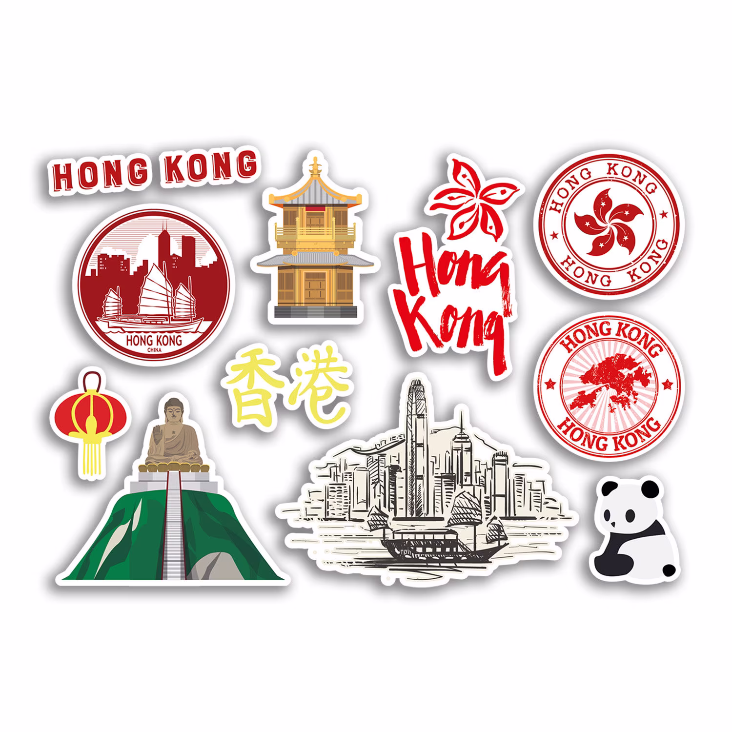 A5 Sticker Sheet Hong Kong Landmarks Vinyl Stickers - China Chinese Skyline City Map Stamp Travel Holiday Culture Aesthetic #78502