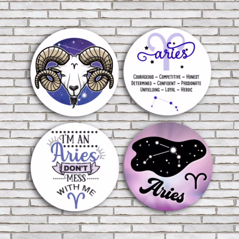 Aries Fridge Magnets/Pins Buttons Set Of 4 2.25