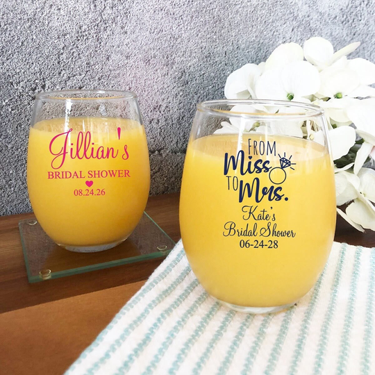 Set Of 24 | Bridal Shower Personalized Stemless Wine Favors Montereytimes Dm2 Favors| Silver Glitter
