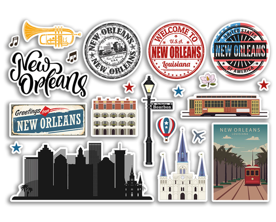 A5 Sticker Sheet New Orleans Landmarks Vinyl Stickers - Usa America City Airport Stamps Skyline Flag Map Travel Holiday Scrapbook #79151