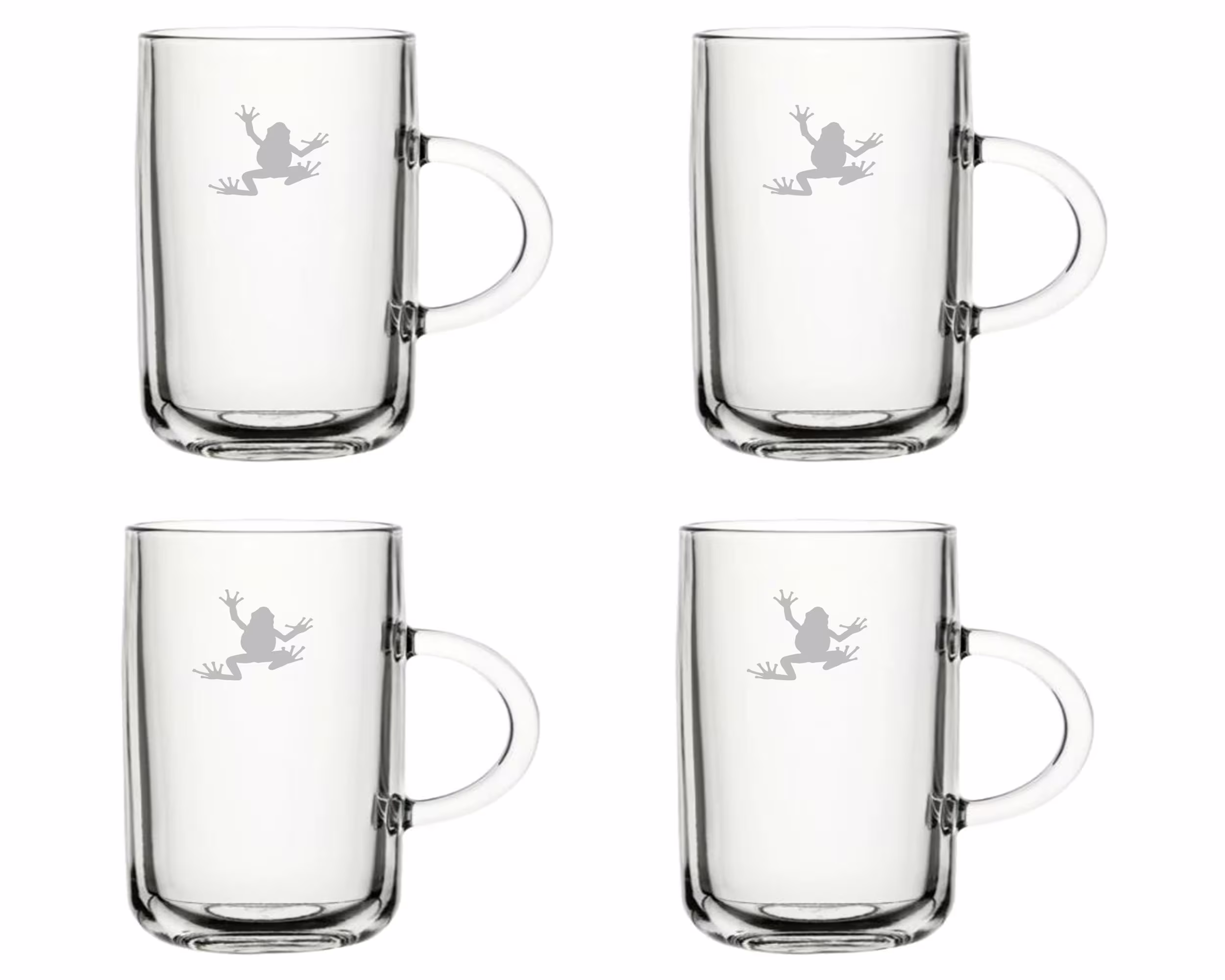 Frog Set Of 4 Tea Glasses Mug Coffee Glass - Hand Etched Glass.288