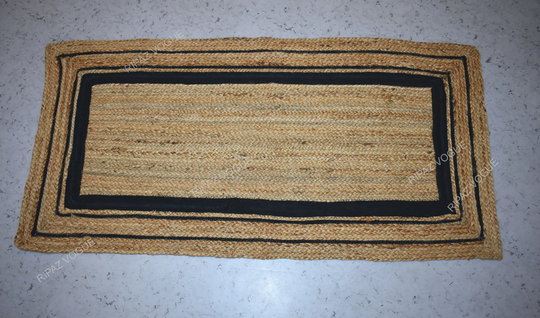 Ripaz's Jute Rug Natural With Black Line Handmade Braided Style Area Rustic Look Rugs