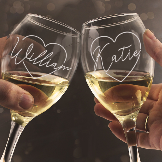 Heart Name Personalised Wine Glass Set - With Folding Gift Box , Valentines Day Couples Boyfriend Girlfriend