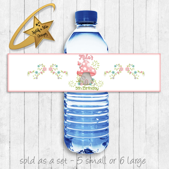Fairy Fairies Toadstool Personalised Birthday Party Water Bottle Labels X 5 | Or Digital