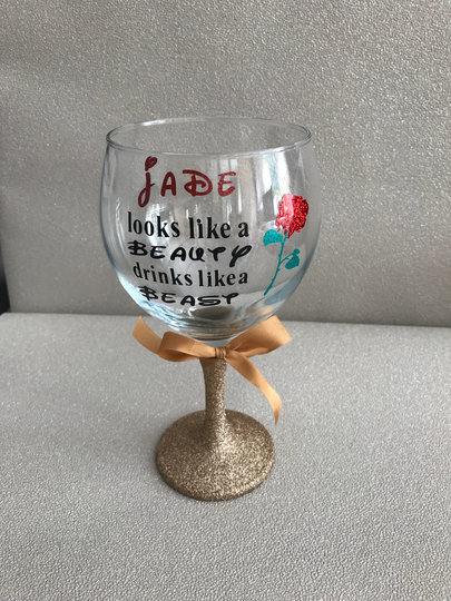 Looks Like A Beauty Glass, Glitter & The Beast 30Th Glass For Birthday Gift, Large Gin Personalised