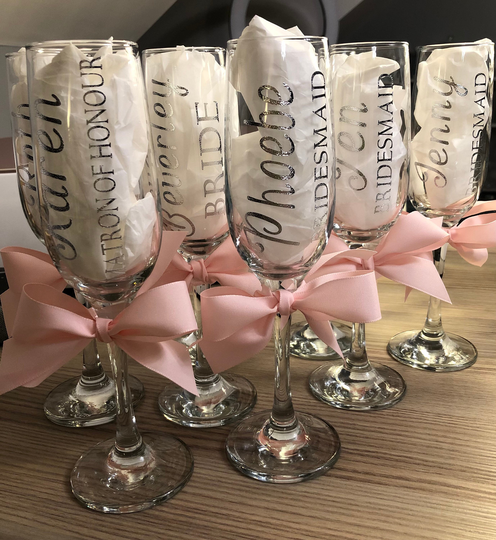Bridesmaid Champagne Flute Decal, | Vinyl Decal Only - Diy Bridal Party Glasses Wedding Toasting Glass Decal Personalised Name