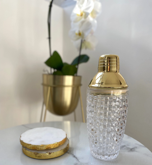 Cocktail Shaker || Glass Gold Drinks Trolley Accessory Bar