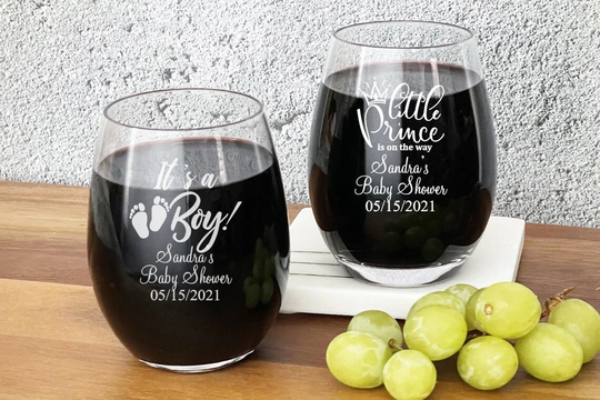 Set Of 12 | Engraved Baby Shower Boy Design Personalized Stemless Favors Montereytimes Dm8 It's A Party