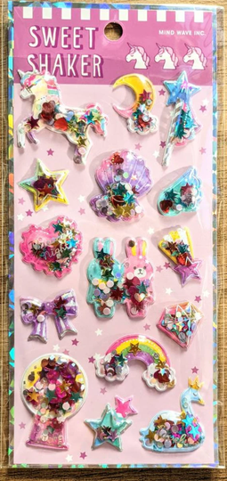 Puffy Glitter Sweet Shaker Sticker Sheet | Purple Unicorn For Scrapbooks Penpals Planners & Crafting Mindwave Japan
