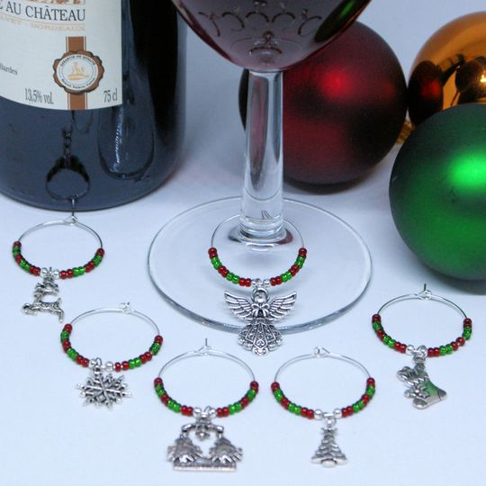 Christmas Wine Glass Charms - Choose From Reindeer, Merry Trees, Snowflake, Stocking, Angel, Tree