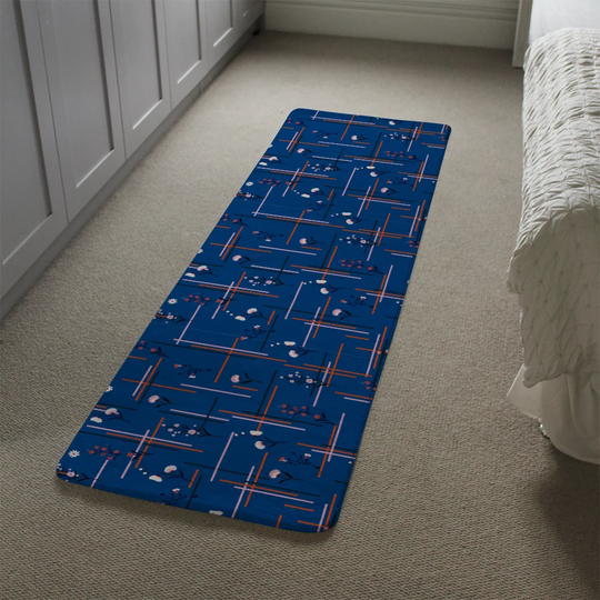 Kennelly Flowers with Check Grid for Fashion Designer Shaggy Blue Rug