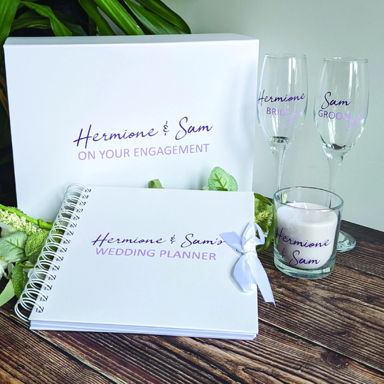 Purple & Lilac Engagement Gift, Wedding Planner, Husband/Wife To Be, Champagne, Candle, Gift Set, Engagement Present