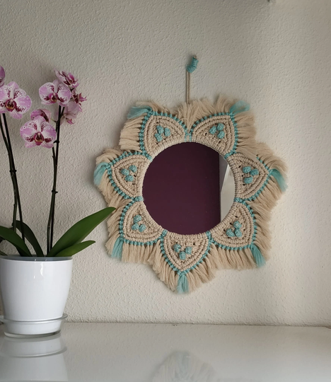 Macramé Mirror, Boho Mirror Wall Decor, Macramé 7.87 In, Round Mandala Handmade