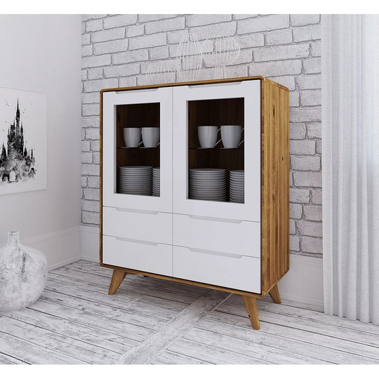 Yasmine 90 Cm Wide 4 Drawer Oak Solid Wood Highboard