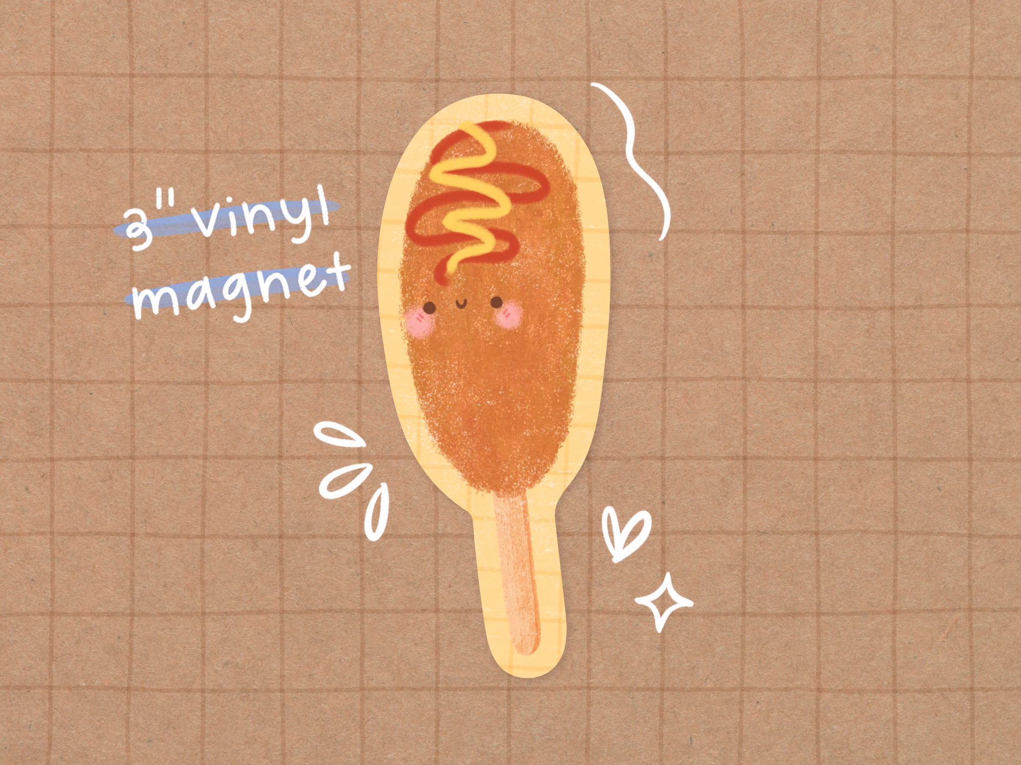Corn Dog Vinyl Magnet | Kawaii - Cute Food Stationery Waterproof Sticker Korean