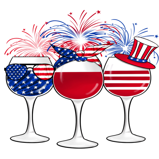 Patriotic Wine Glasses Sign, Summer Stars & Stripes Flag Wreath Craft Embellishment