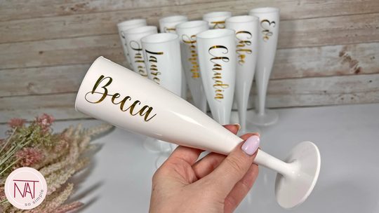 Personalised Hen Party Glasses | Any Colour Text Wedding Luxury White Prosecco Rose Gold