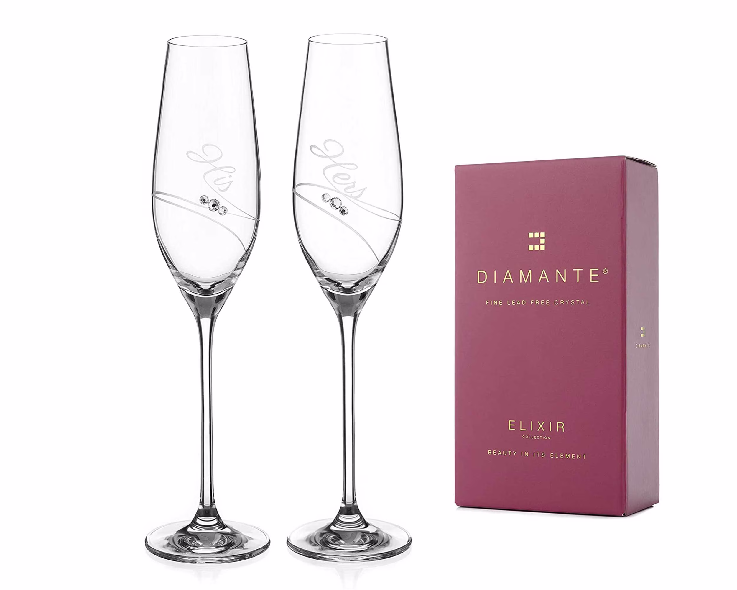 Swarovski Crystal Champagne Flutes Prosecco Glasses - "His & Hers
