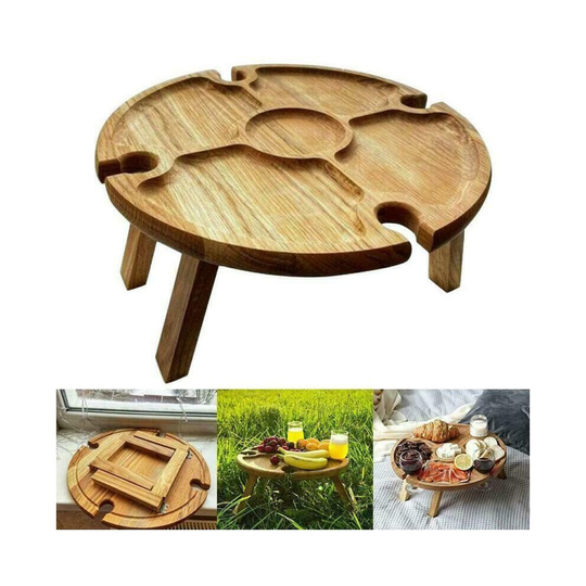 Wooden Outdoor Folding Picnic-Table With Glass Holder 2In1 Wine Glass Rack
