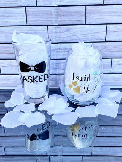 I Asked.. Said Yes Engagement Wine/ Pint Glass Set