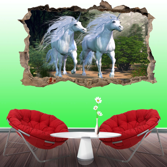 Two Beautiful White Unicorns Wall Sticker Mural Poster Decal Room Office Nursery Decor Id21234