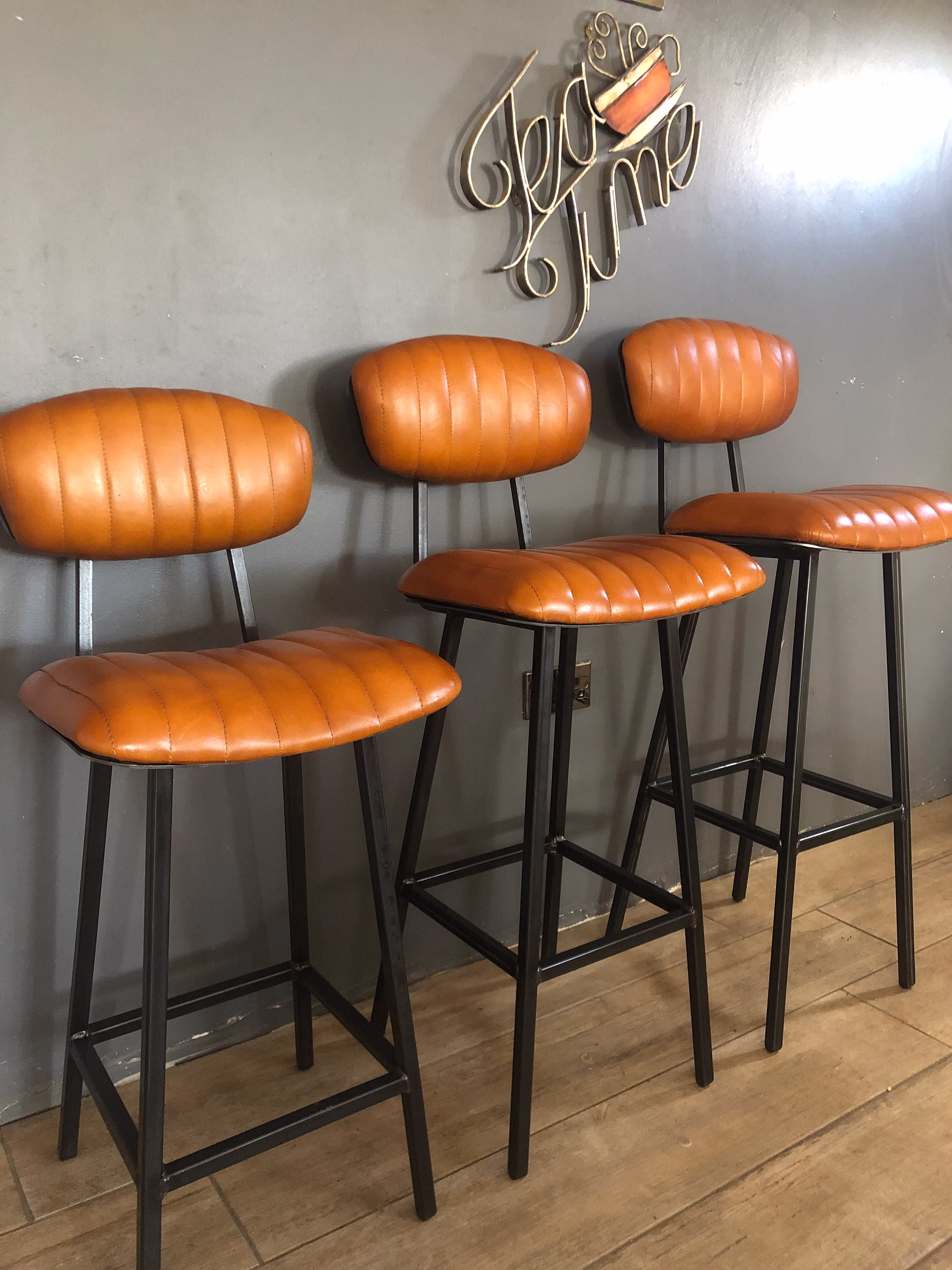 Industrial Leather Bar/Kitchen Stool With Back