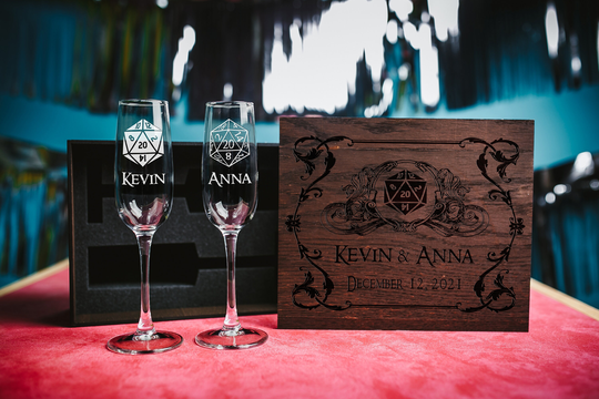 Game Master Wedding Champagne Glasses, Engraved Flutes, Personalized Glass
