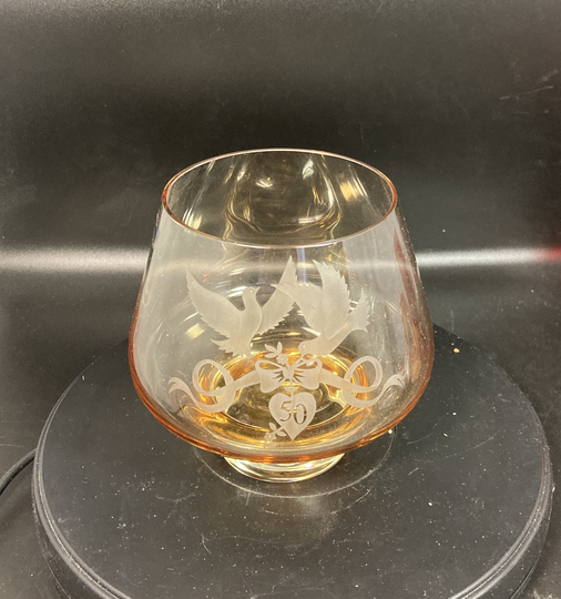 Vintage Hand Made Yellow Amber Glass/Goblets Caithness Glass , in Scotland, Crafted 50 Years Celebrations