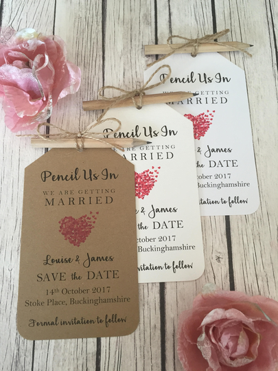 Save The Date Vintage/Rustic Pencil Us in Heart Wedding Tags, Pencil, Twine With Magnet/Fridge Magnet