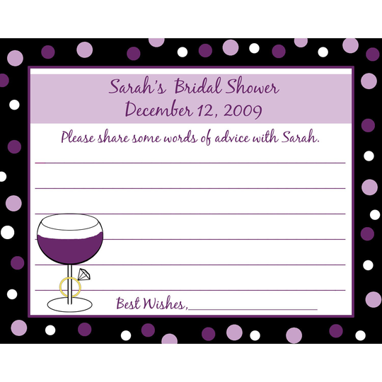 24 Bridal Shower Advice Cards - Wine & Rings Purples