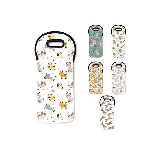 Cute Woodland Animals Pattern Insulated Padded Thermal Wine Cooler Bag - Choice Of Fox Birds Cats Dragonfly Owls