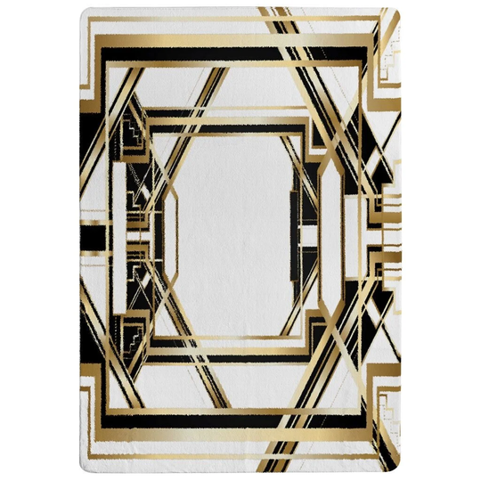 Peraza Art Deco Golden Frame Designer Shaggy Black/Gold Rug