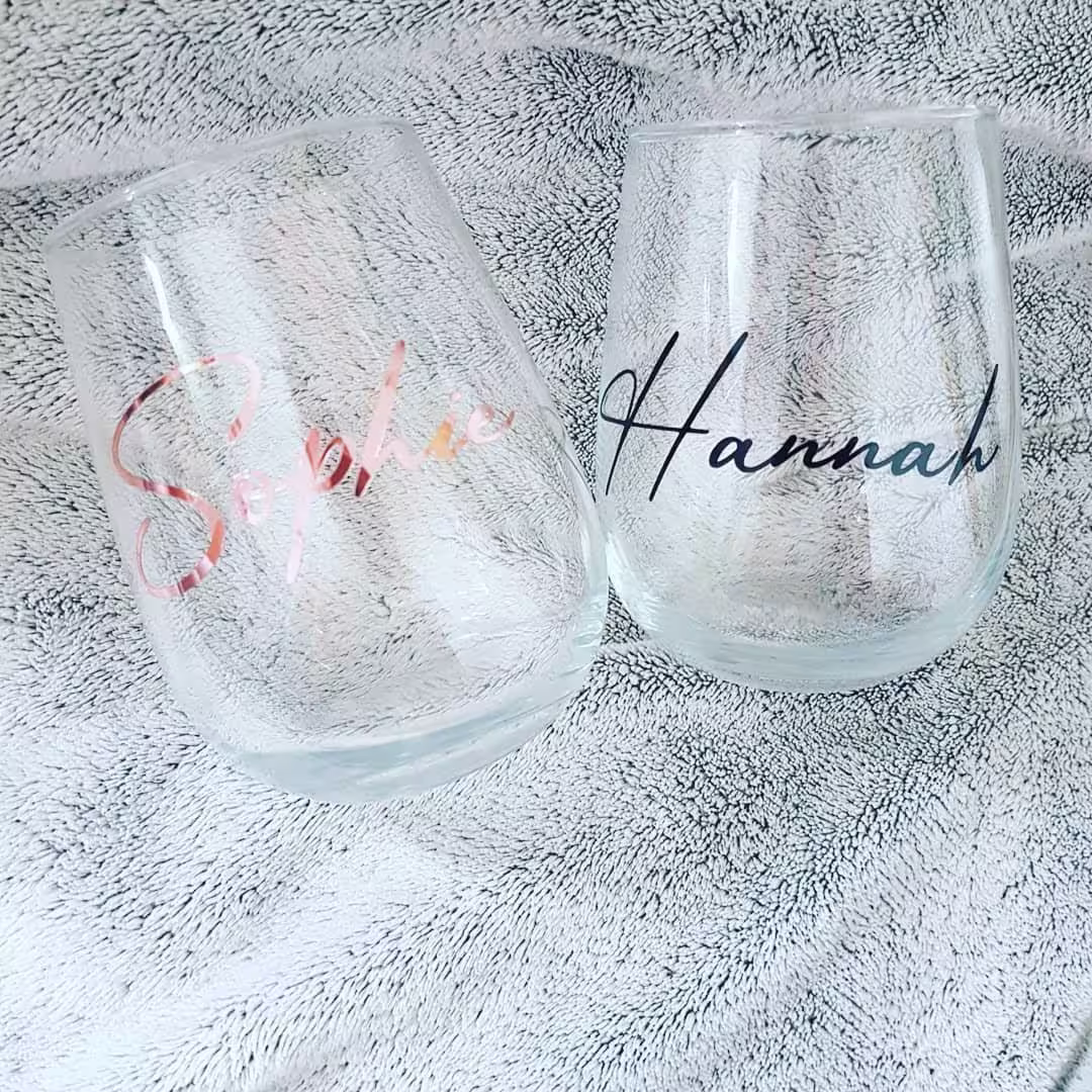 Personalised Stemless Wine Glass, Special Gift, Wedding Bridesmaid, Birthday, Hen Do, Anniversary, Thank You
