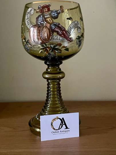 stunning Large Circa Late 19Thc German Roemer Enamel Decorated Wine Glass