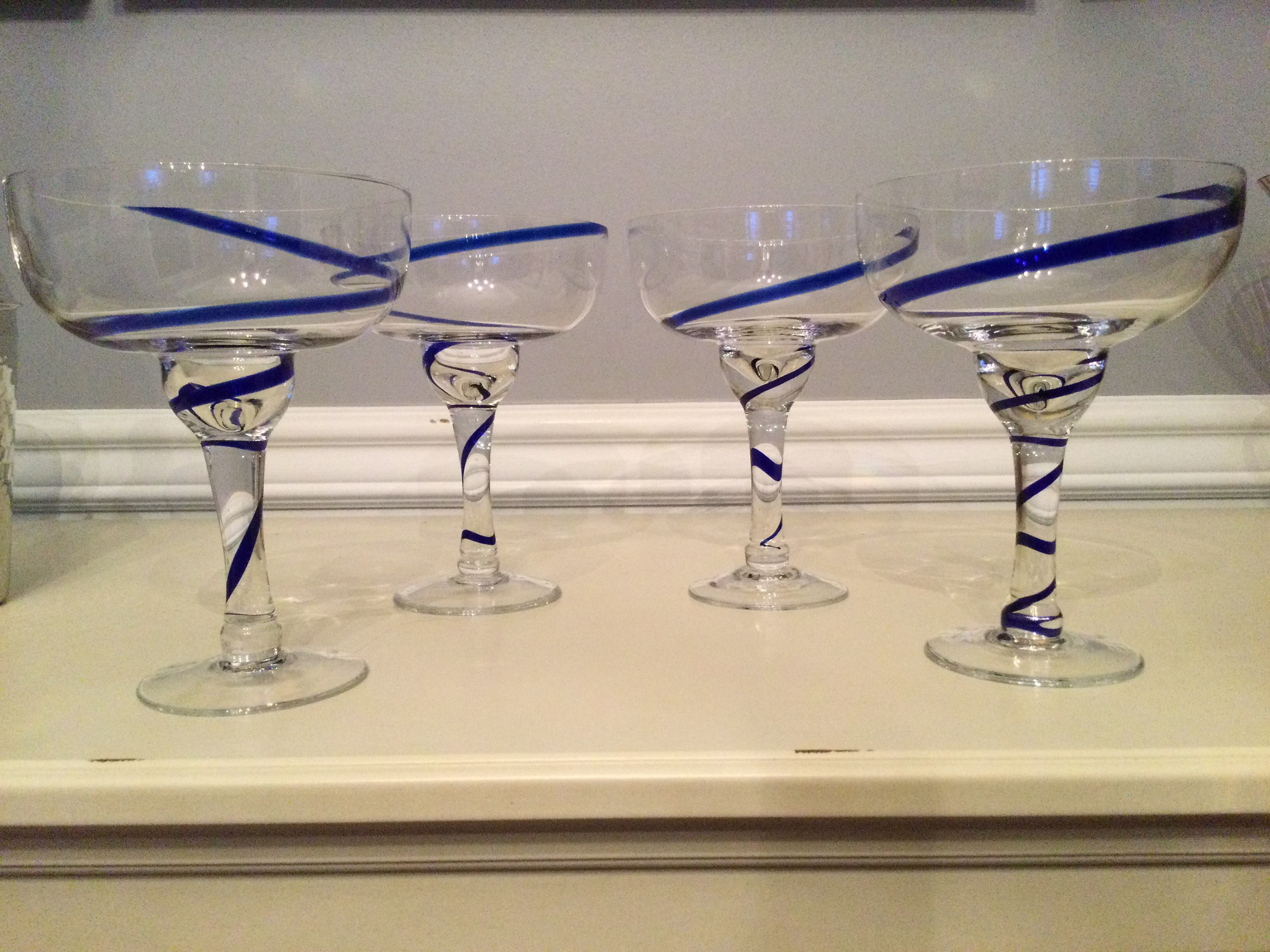 Swirline Margarita Glasses, Large, Daiquiris, Frozen Drinks, Cobalt Blue, Set Of 4, Discontinue Pattern, Pier One, Barware Gift, Summertime