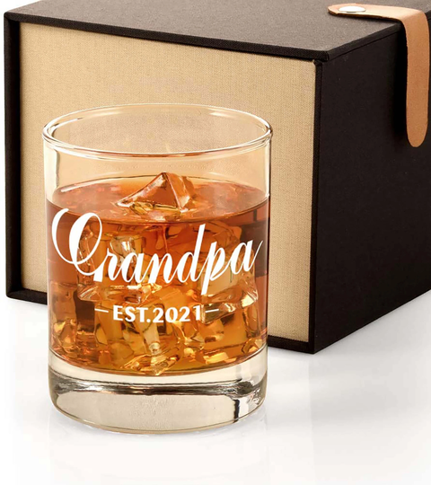 Grandpa Whiskey Glass - Father's Day Gift New Pregnancy Announcement Funny Baby Reveal Fathers Idea