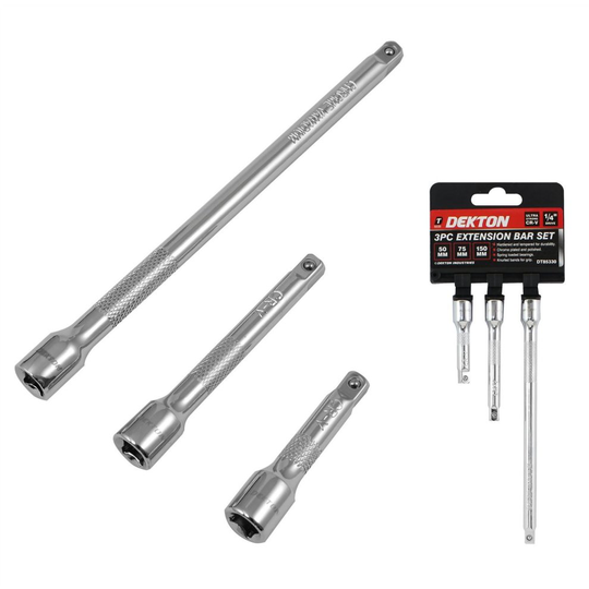 3pc Socket Extension Bar Set 1/4 Ratchet Drive 50, 75 & 150mm Long Tool
