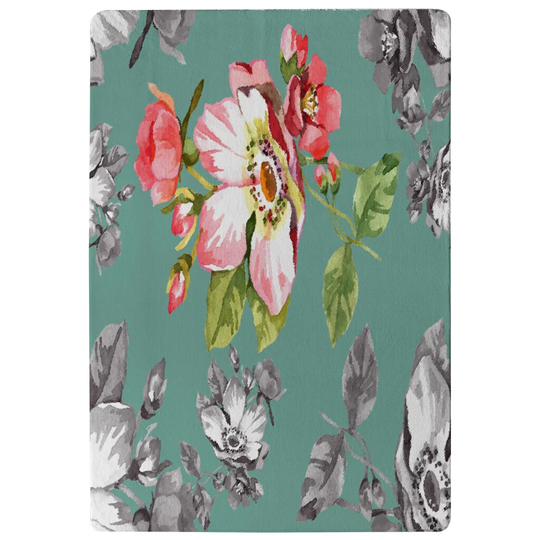 Ferrell Bright Flower on Designer Shaggy Green/Pink/Grey Rug