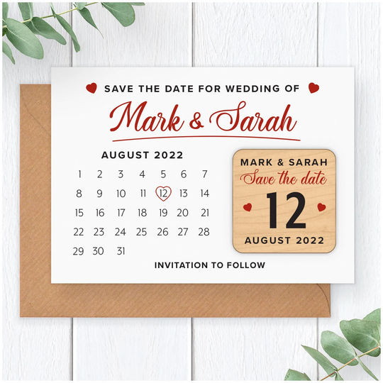 Modern Save The Date Rustic Wood Fridge Magnet - Personalised Calendar Black White Wooden
