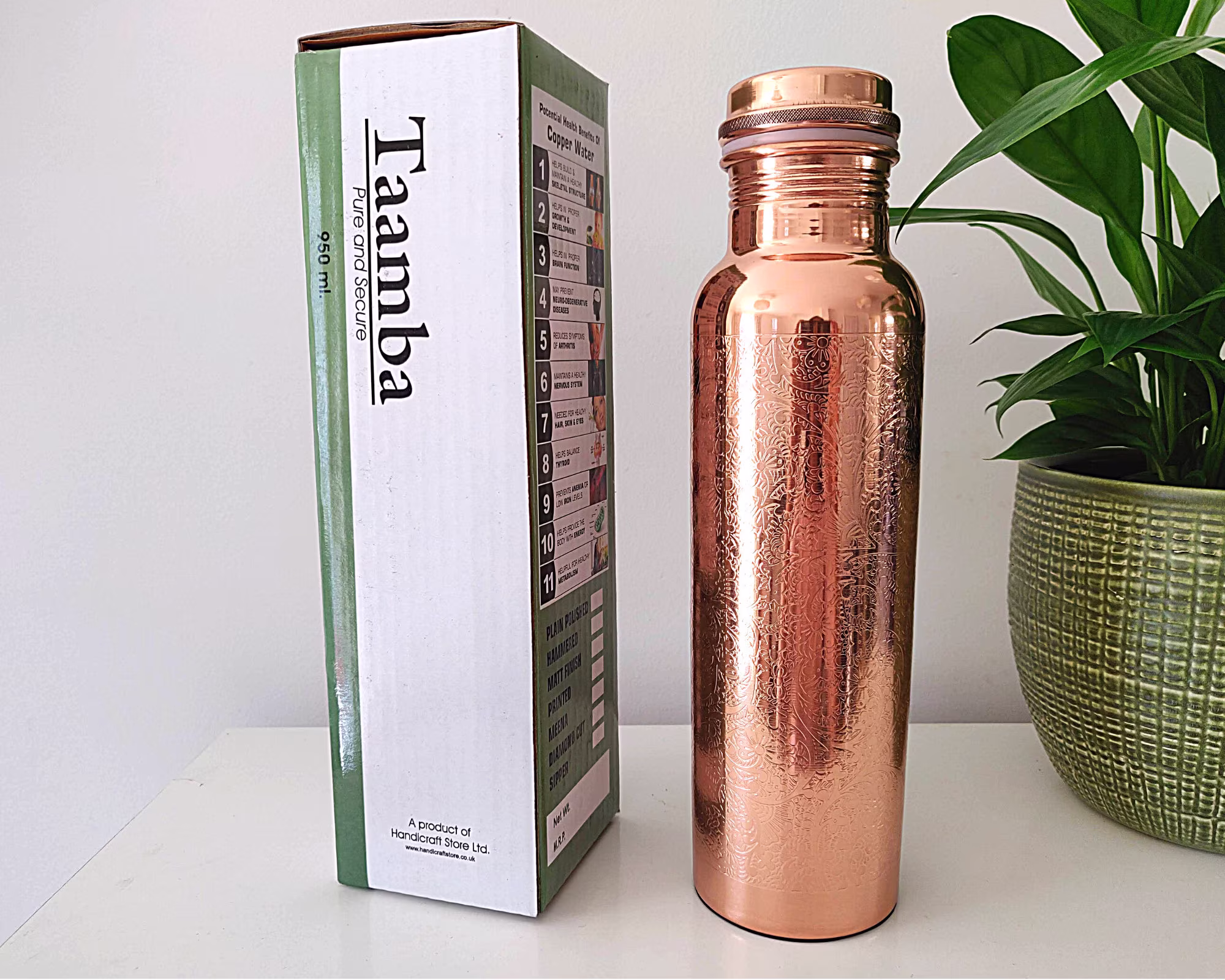 Personalised Copper Water Bottle - Embossed Design , Gift For Birthday & Marriage Anniversary